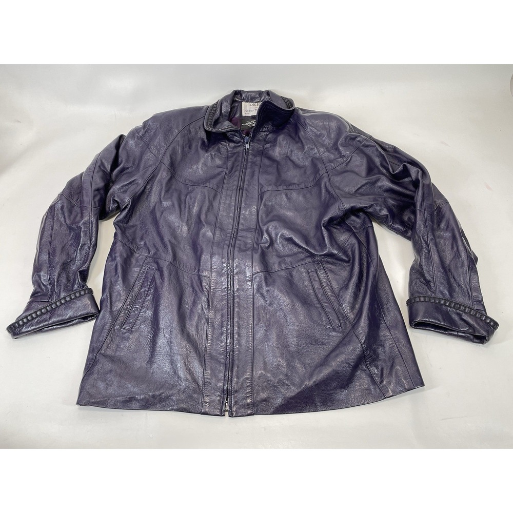 Dero By Rocco D'Amelio Leather Jacket Women‎ L Purple 50" Chest Full Zip
